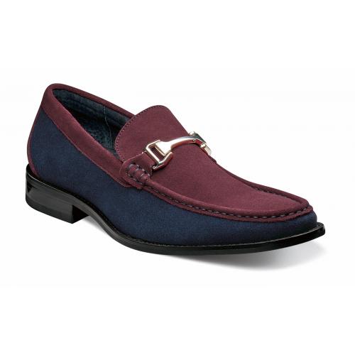 Stacy Adams "Flynn" Navy Blue / Wine Genuine Leather Suede Moc Toe Loafer Shoes With Silver Bracelet 24914-492